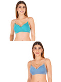 Women Everyday Padded Bra With Transparent With Bra Color Strap (Pack 2)
