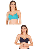 Women Everyday Padded Bra With Transparent With Bra Color Strap (Pack 2)