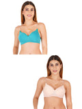 Women Everyday Padded Bra With Transparent With Bra Color Strap (Pack 2)