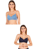 Women Everyday Padded Bra With Transparent With Bra Color Strap (Pack 2)