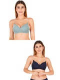 Women Everyday Padded Bra With Transparent With Bra Color Strap (Pack 2)