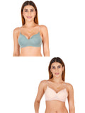 Women Everyday Padded Bra With Transparent With Bra Color Strap (Pack 2)