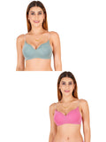 Women Everyday Padded Bra With Transparent With Bra Color Strap (Pack 2)