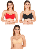 Women Everyday Padded Bra With Transparent With Bra Color Strap (Pack 3)