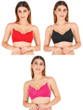 Women Everyday Padded Bra With Transparent With Bra Color Strap (Pack 3)