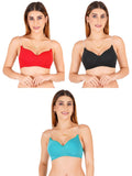 Women Everyday Padded Bra With Transparent With Bra Color Strap (Pack 3)