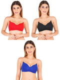 Women Everyday Padded Bra With Transparent With Bra Color Strap (Pack 3)