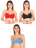 Women Everyday Padded Bra With Transparent With Bra Color Strap (Pack 3)