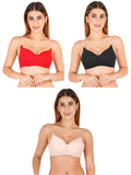 Women Everyday Padded Bra With Transparent With Bra Color Strap (Pack 3)