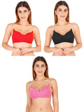 Women Everyday Padded Bra With Transparent With Bra Color Strap (Pack 3)