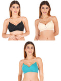 Women Everyday Padded Bra With Transparent With Bra Color Strap (Pack 3)