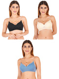 Women Everyday Padded Bra With Transparent With Bra Color Strap (Pack 3)