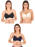 Women Everyday Padded Bra With Transparent With Bra Color Strap (Pack 3)
