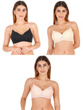 Women Everyday Padded Bra With Transparent With Bra Color Strap (Pack 3)