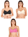 Women Everyday Padded Bra With Transparent With Bra Color Strap (Pack 3)