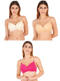 Women Everyday Padded Bra With Transparent With Bra Color Strap (Pack 3)