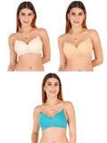 Women Everyday Padded Bra With Transparent With Bra Color Strap (Pack 3)