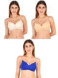 Women Everyday Padded Bra With Transparent With Bra Color Strap (Pack 3)