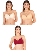 Women Everyday Padded Bra With Transparent With Bra Color Strap (Pack 3)