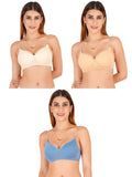 Women Everyday Padded Bra With Transparent With Bra Color Strap (Pack 3)