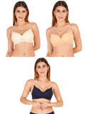 Women Everyday Padded Bra With Transparent With Bra Color Strap (Pack 3)
