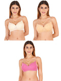 Women Everyday Padded Bra With Transparent With Bra Color Strap (Pack 3)