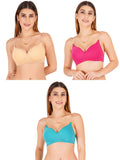 Women Everyday Padded Bra With Transparent With Bra Color Strap (Pack 3)