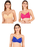 Women Everyday Padded Bra With Transparent With Bra Color Strap (Pack 3)