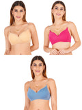 Women Everyday Padded Bra With Transparent With Bra Color Strap (Pack 3)