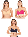 Women Everyday Padded Bra With Transparent With Bra Color Strap (Pack 3)