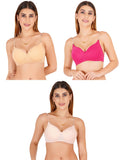 Women Everyday Padded Bra With Transparent With Bra Color Strap (Pack 3)
