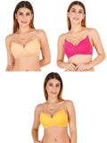 Women Everyday Padded Bra With Transparent With Bra Color Strap (Pack 3)