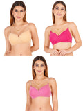 Women Everyday Padded Bra With Transparent With Bra Color Strap (Pack 3)