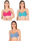 Women Everyday Padded Bra With Transparent With Bra Color Strap (Pack 3)