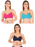 Women Everyday Padded Bra With Transparent With Bra Color Strap (Pack 3)