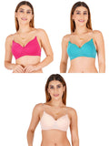 Women Everyday Padded Bra With Transparent With Bra Color Strap (Pack 3)