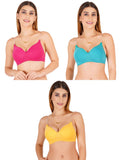 Women Everyday Padded Bra With Transparent With Bra Color Strap (Pack 3)