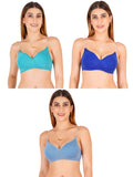 Women Everyday Padded Bra With Transparent With Bra Color Strap (Pack 3)