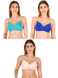 Women Everyday Padded Bra With Transparent With Bra Color Strap (Pack 3)