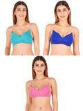 Women Everyday Padded Bra With Transparent With Bra Color Strap (Pack 3)