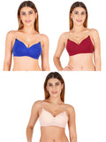 Women Everyday Padded Bra With Transparent With Bra Color Strap (Pack 3)