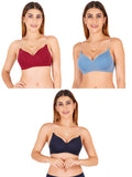 Women Everyday Padded Bra With Transparent With Bra Color Strap (Pack 3)