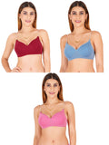 Women Everyday Padded Bra With Transparent With Bra Color Strap (Pack 3)