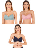 Women Everyday Padded Bra With Transparent With Bra Color Strap (Pack 3)
