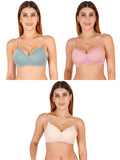 Women Everyday Padded Bra With Transparent With Bra Color Strap (Pack 3)