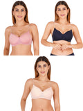 Women Everyday Padded Bra With Transparent With Bra Color Strap (Pack 3)