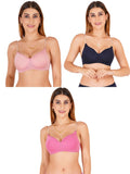 Women Everyday Padded Bra With Transparent With Bra Color Strap (Pack 3)