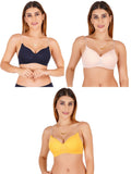 Women Everyday Padded Bra With Transparent With Bra Color Strap (Pack 3)