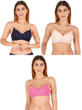 Women Everyday Padded Bra With Transparent With Bra Color Strap (Pack 3)