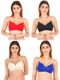 Women Everyday Padded Bra With Transparent With Bra Color Strap (Pack 4)